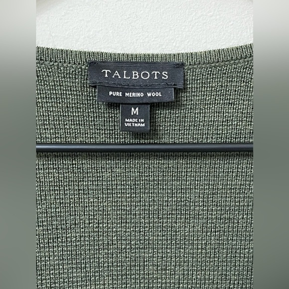 Talbots Pure Merino Wool Flare Sleeve Shift Army Green Dress Size Medium - Picture 7 of 8